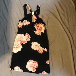 Halter neck, black with pink flowers